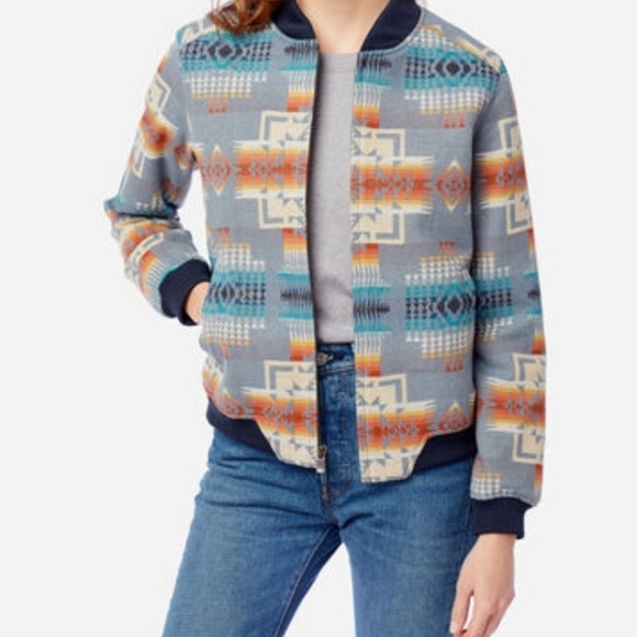 PENDLETON WOMEN'S WOOL BOMBER JACKET NWT XL CHIEF JOSEPH PATTERN BLUE MULTI